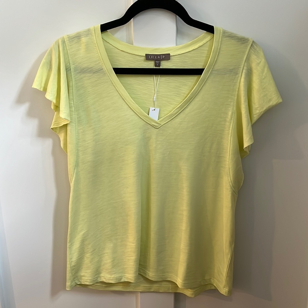 NWT Lilla P yellow flutter sleeve shirt Small